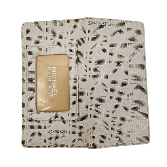 Michael Kors Checkbook Holder Wallet Leather Logo Gray Taupe - Picture 4 of 5